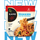 Packaging of Ka-Me Hokkien Stir-Fry Noodles with a visual of noodles and chopsticks on a white background.