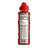 Bottle with red cap and nutrition label 