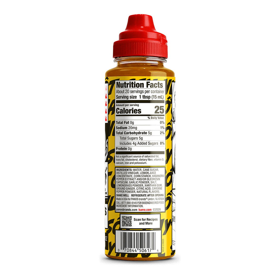 Bottle with a red cap and nutritional label 