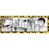 Comic-style illustration with a person eating noodles and text boxes describing the process.