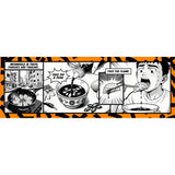 Comic-style illustration of a person eating spicy food with various elements on a white background